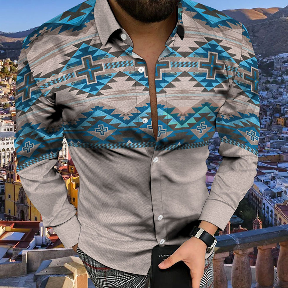 Thumbnail: Social Fashion Men Shirts Casual  Buttoned Shirt Aztec Ethnic Print Long Sleeve 