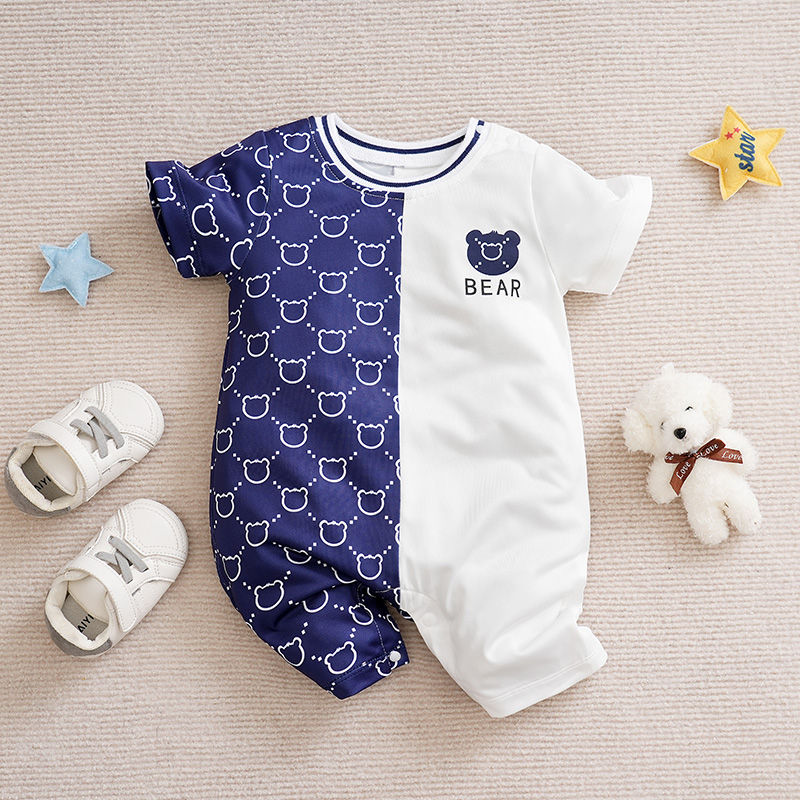 Thumbnail: Newborn Clothes Cute Cartoon Patchwork Teddy Bear Comfortable And Soft Summer Bo