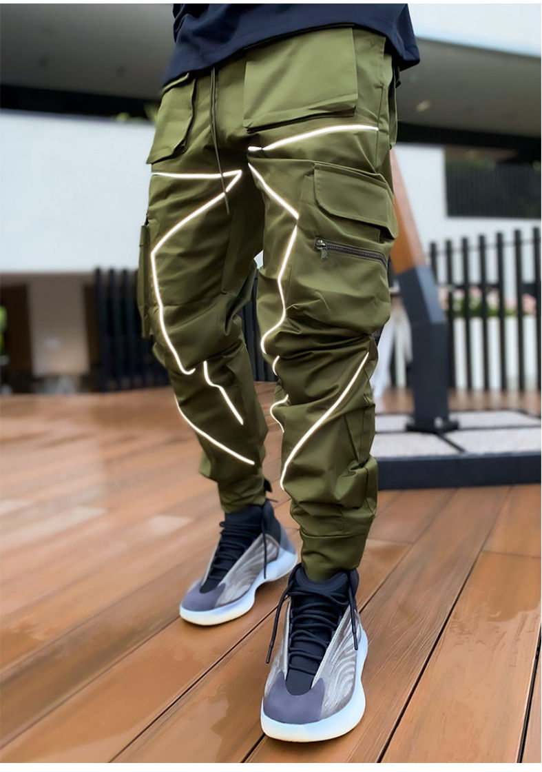 Thumbnail: Men's Reflective Cargo Pants 2025 New Hip Hop Casual Joggers Trousers Multi-Pock