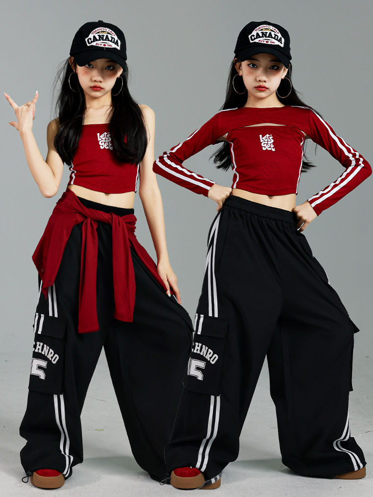 Thumbnail: Girls K-pop Crop Top Joggers Cargo Pants Children Hip Hop Streetwear Girl Group 