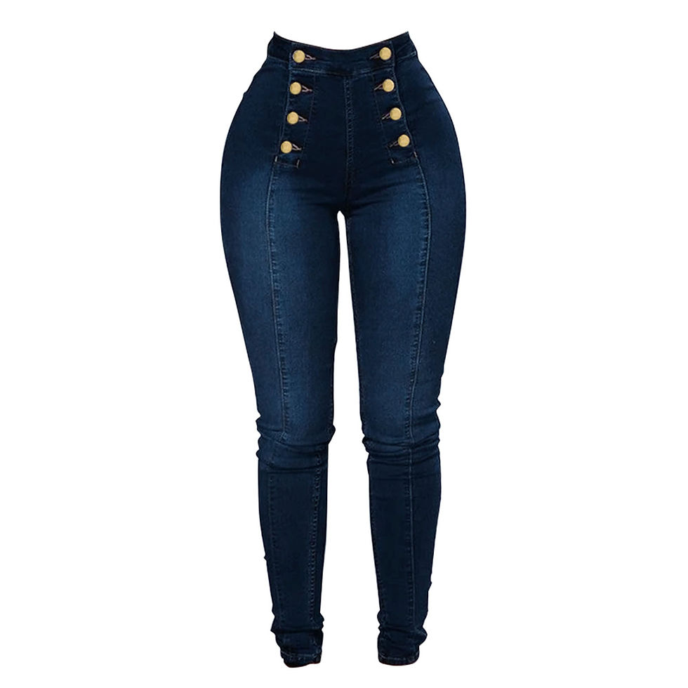 Thumbnail: High Waist Jeans Trousers Breasted Multi Button Women Cargo Pants High Waist Jea