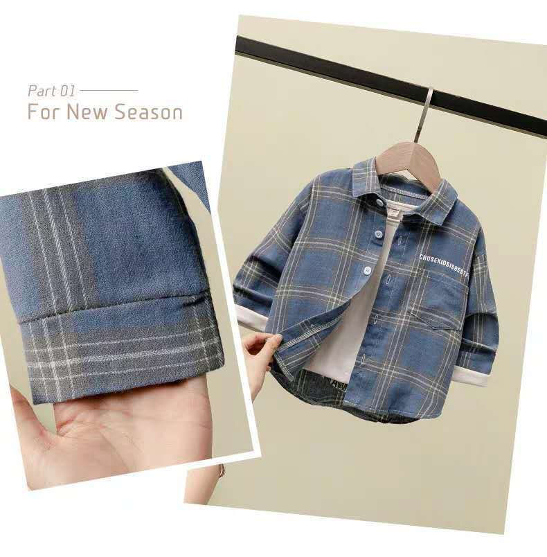 Thumbnail: Boys Spring Autumn Casual Letter Print Cotton Plaid Trendy Long Sleeved Shirts 2