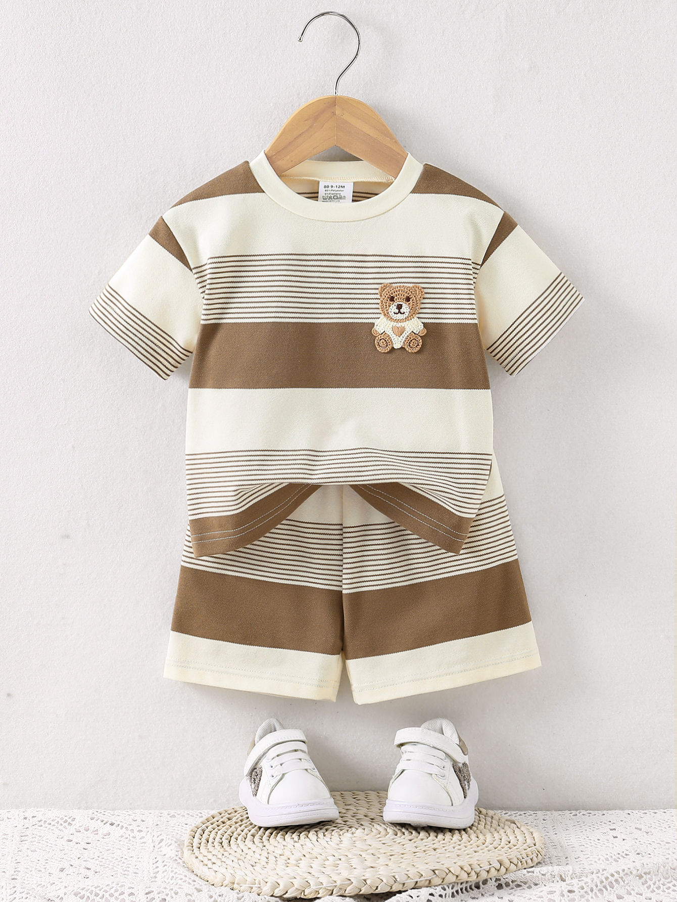 2025 New Baby Summer Cool Breathable Knit Round Neck T-Shirt + Shorts 2-Piece Se
