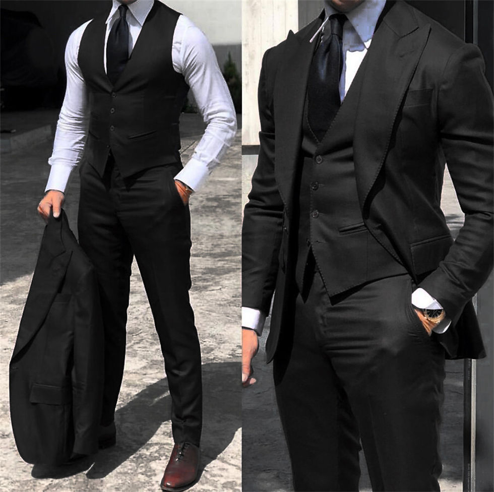 Thumbnail: Brown Classic Men Suit 3 Pieces Tuxedo Peak Lapel Groomsmen Wedding Suits Set Fa