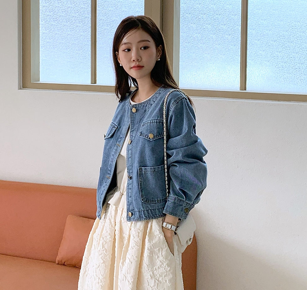 Thumbnail: Botvotee Denim Jean Jacket for Women Vintage Pocket O Neck Long Sleeve Button Do