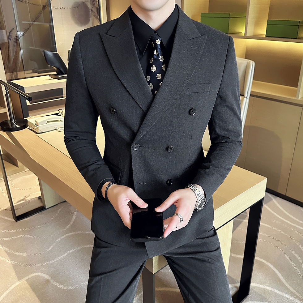 Thumbnail: M-6XL Blazer Vest Pants High -end Brand Gray Black Men's Casual Business Double 