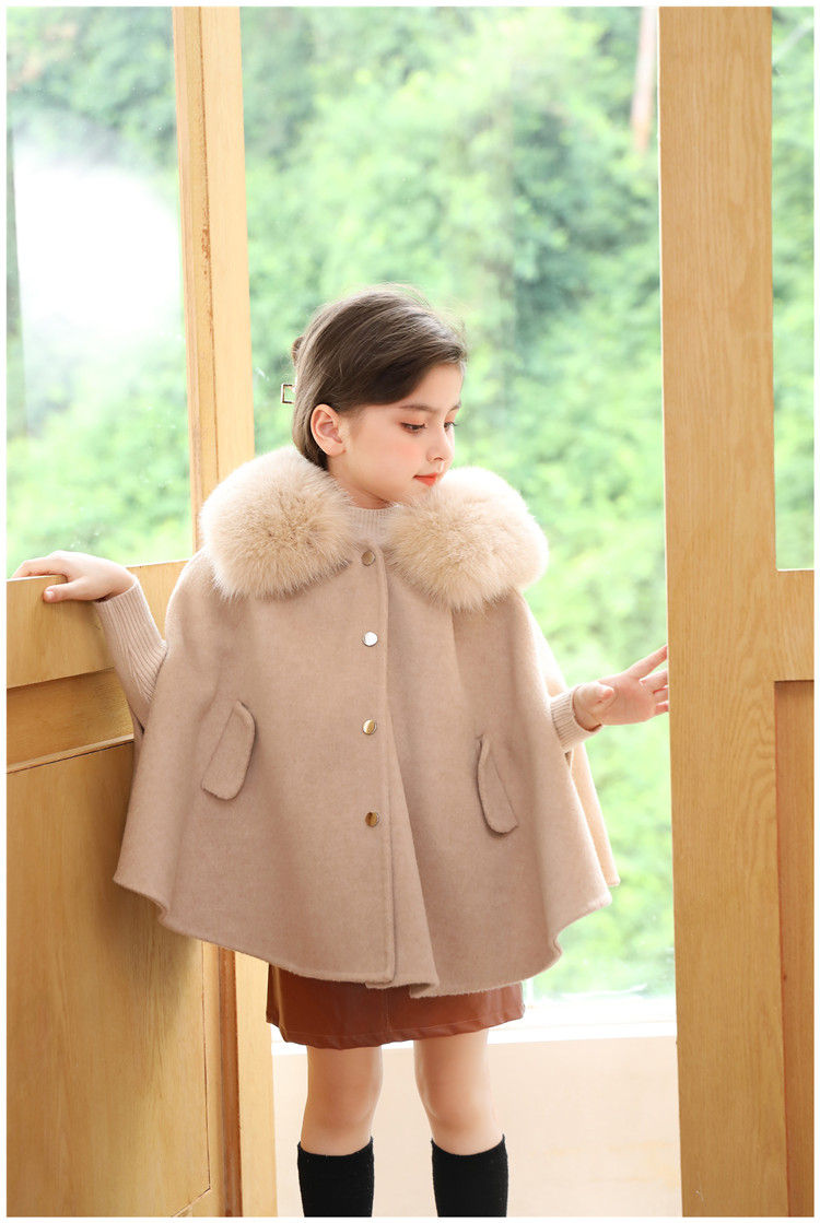 Thumbnail: Handmade New All Wool Girl Fox Collar Shawl Double Faced Cashmere Jacket for Mid