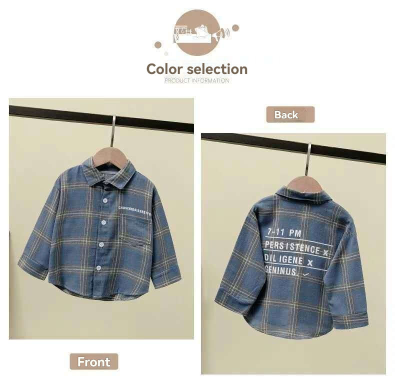Thumbnail: Boys Spring Autumn Casual Letter Print Cotton Plaid Trendy Long Sleeved Shirts 2