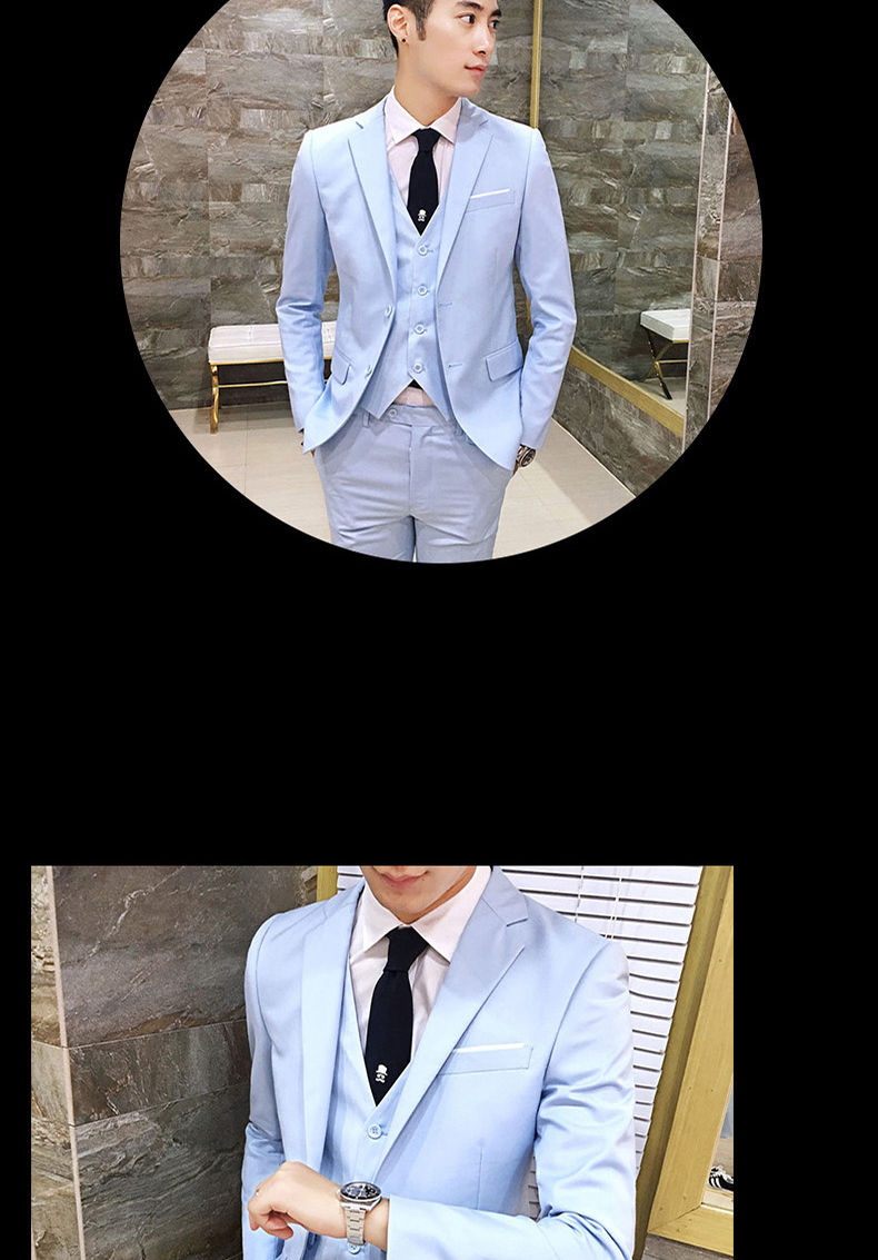 Thumbnail: Casual Wedding Groomsmen Three-Piece Suit English Style Slim Fit Cotton Blend Si
