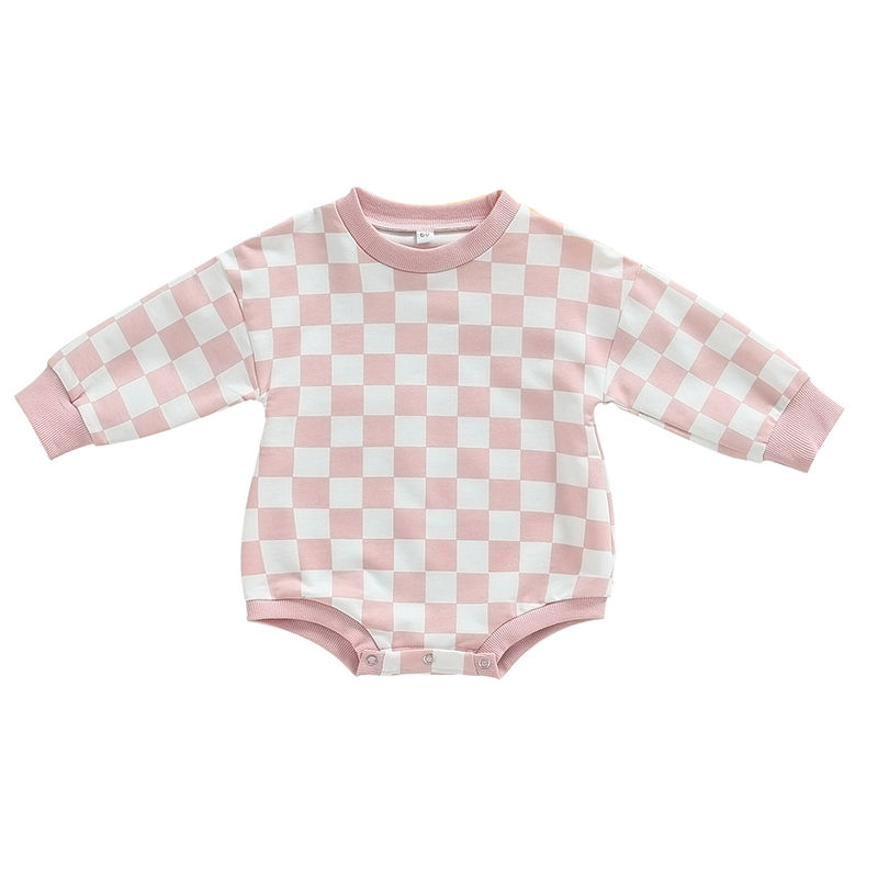 Thumbnail: Baby Boy Girl Checkered Sweatshirt Bodysuits Oversized Long Sleeve Bubble Romper