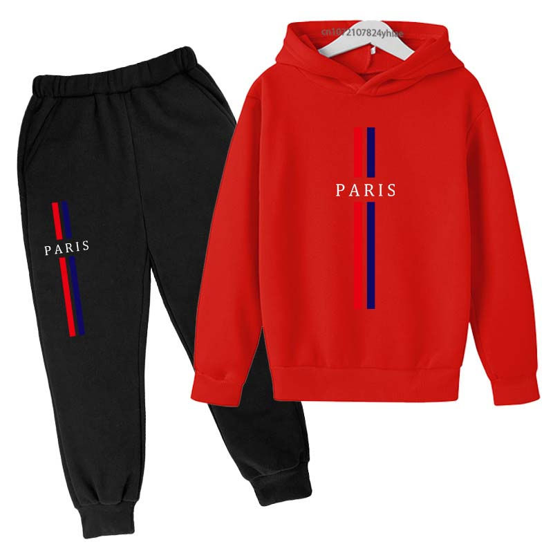 Thumbnail: Kids Autumn Spring Casual Paris Print 2pcs Hoodie+Pants Tracksuits 2-13Years Boy