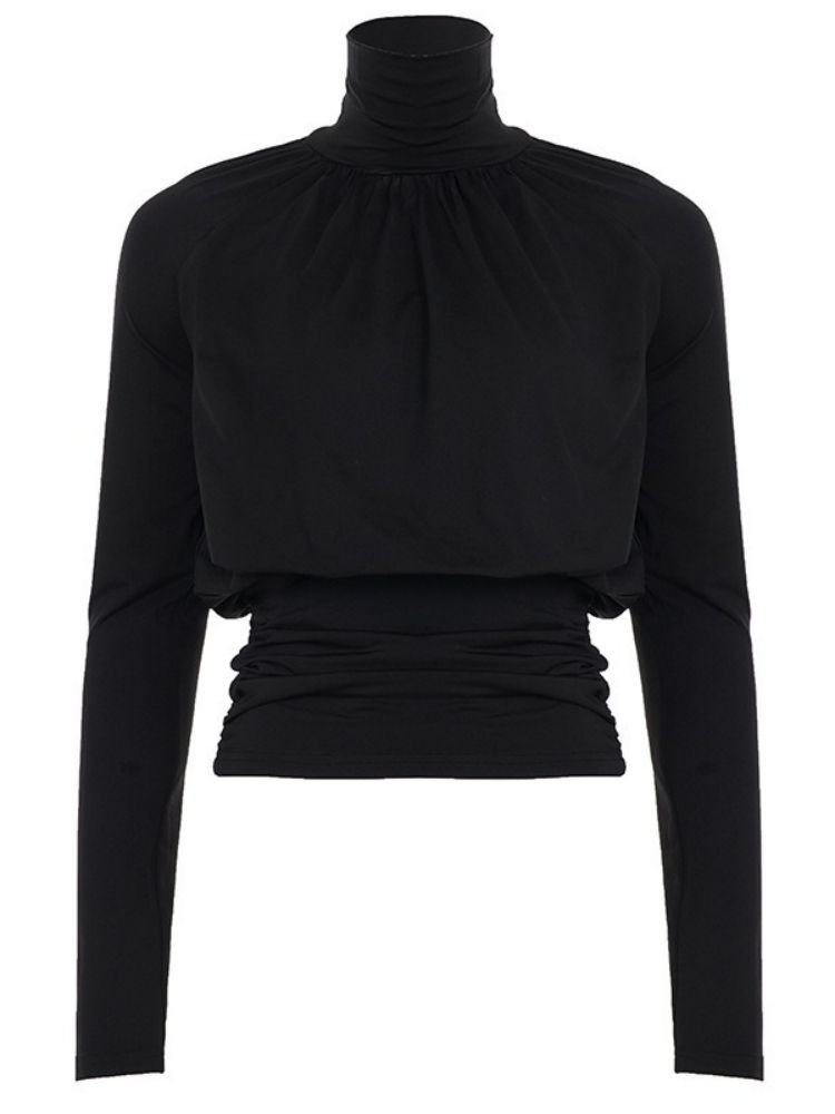 Thumbnail: Solid Black T Shirts For Women Elegant Clothes Turtleneck Camisetas Lady Tops Lo