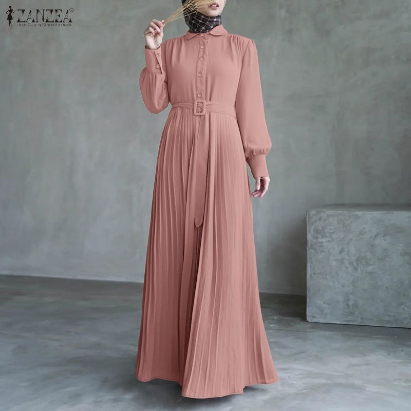 Thumbnail: Fashion Autumn Muslimn Abaya Dress ZANZEA Women Dresses 2025 Elegant Lapel Long 