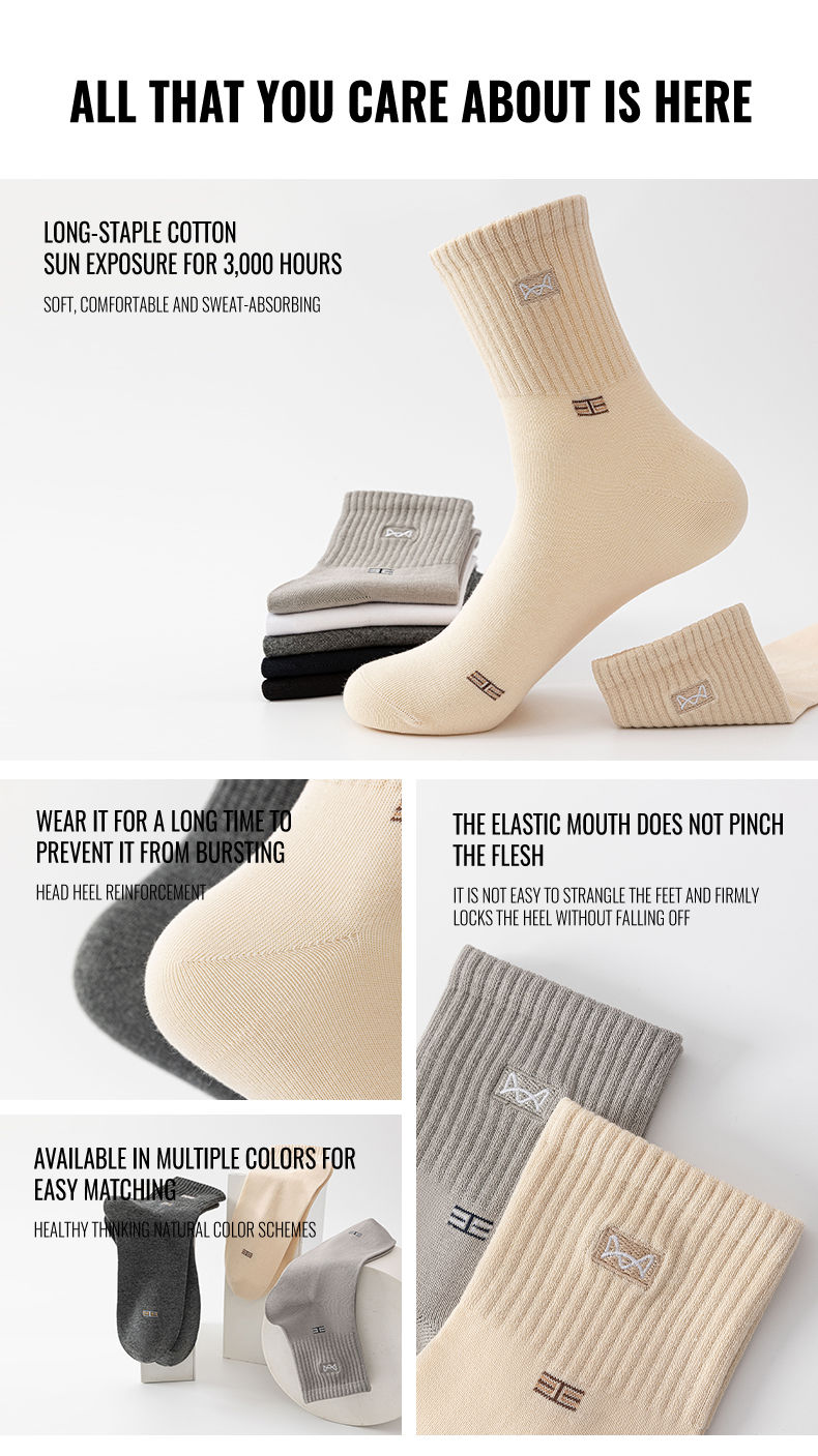Thumbnail: MiiOW 100% Pure Cotton Sock Men Business Dress Long Sock Black White Breathable 