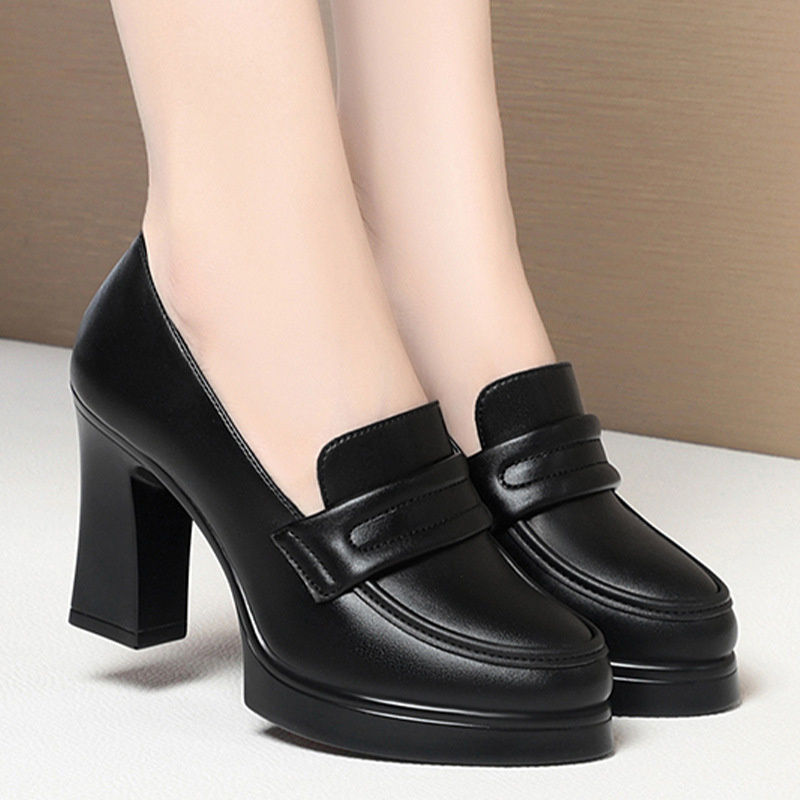 Thumbnail: High Heels Versatile Thick Heel Round Toe Soft Sole Professional Work Catwalk Sh
