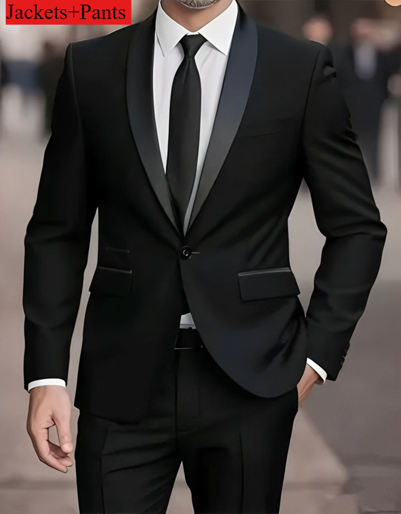 Thumbnail: Men's Formal Suit Set Business Casual Slim Fit Tuxedo for Wedding, Long Sleeve N