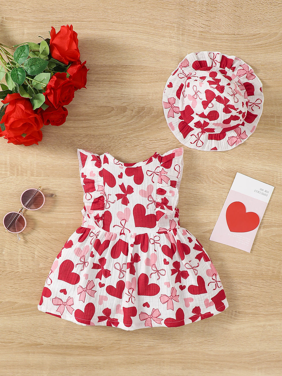 Thumbnail: 2PCS Dress Clothes Set Newborn Baby Girl Love Print Sleeveless Dress With Hat Su