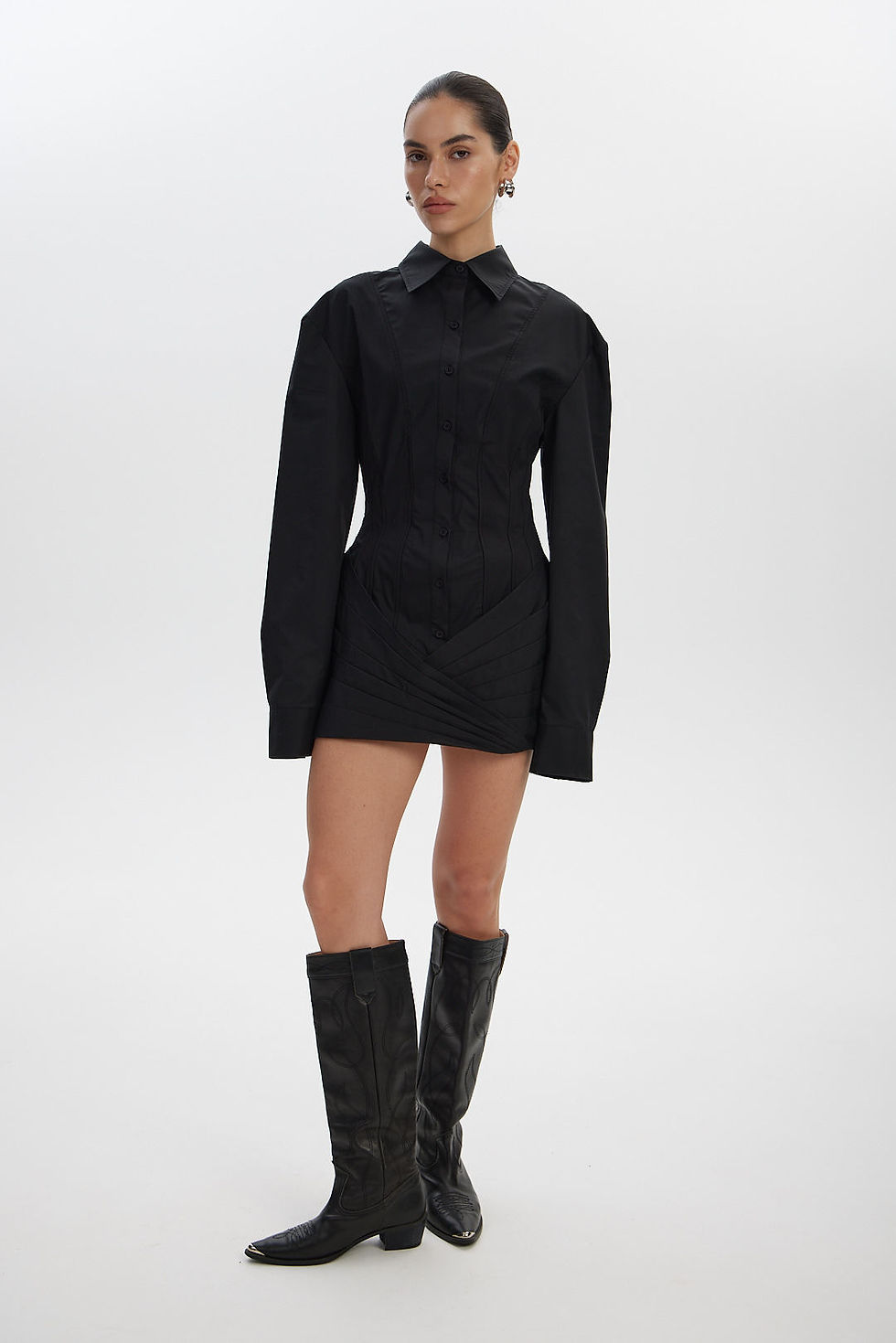 Thumbnail: Women shirts dress 2025 Autumn Winter New Women's White Mini Dress Slim Waist Sh