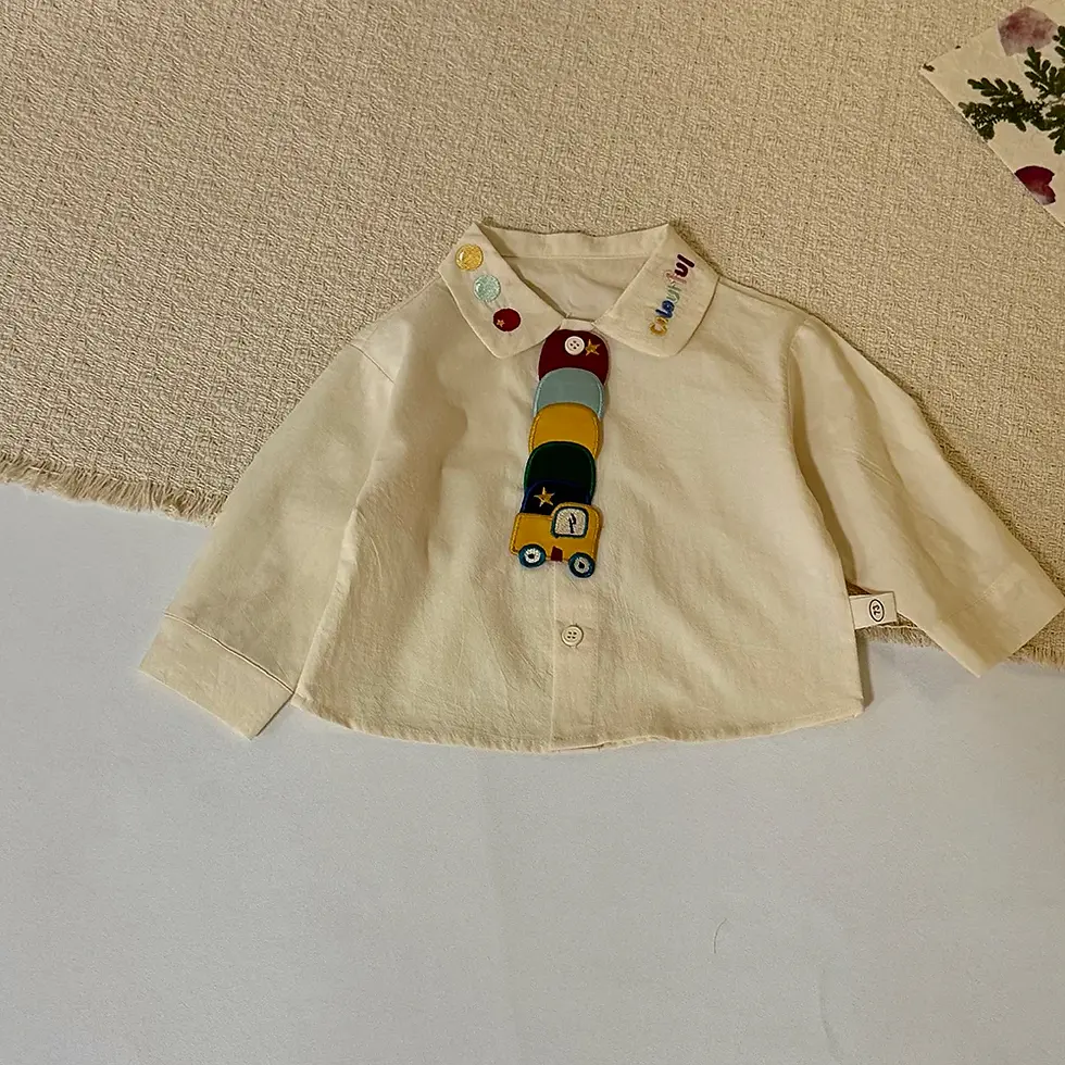 Thumbnail: Spring 2026 Cotton Kids Shirt 0-5Y Girls Boys Excavator Embroidery Solid Stripe 