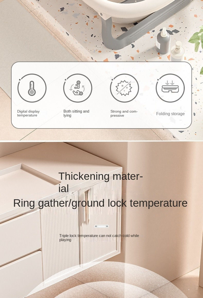 Thumbnail: Digital Temperature Foldable Baby Bathtub for Infants Anti-skid Pad Baby Sitting