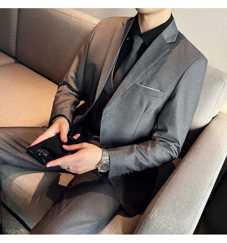 Thumbnail: Men's High-Quality 3-Piece Business Casual Wedding Suit Vest Trousers Set Handso