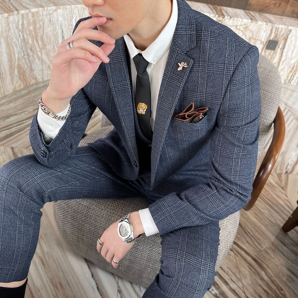 Thumbnail: British Korean Style High Quality Modified Plaid Three-Piece Suit for Men - Styl