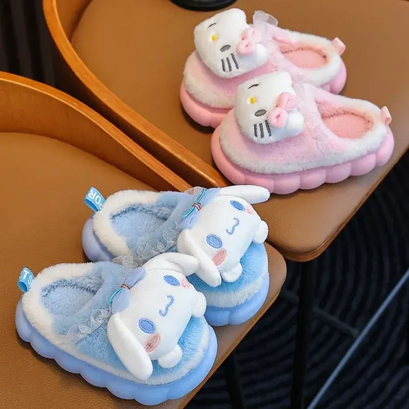 Thumbnail: Winter Warm Cute Cartoon Indoor Mule Soft Non-slip Fluffy Slippers For Kids Teen