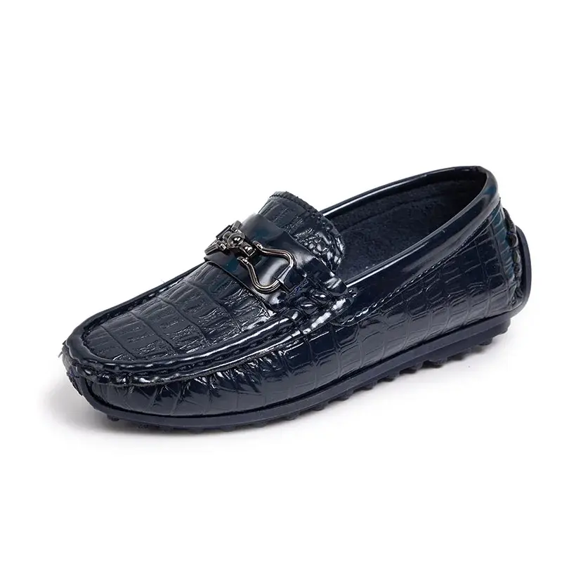 Thumbnail: Boys Leather Shoes Round-toe Flat Soft Kids Fashion Casual Loafers Glossy Metal 