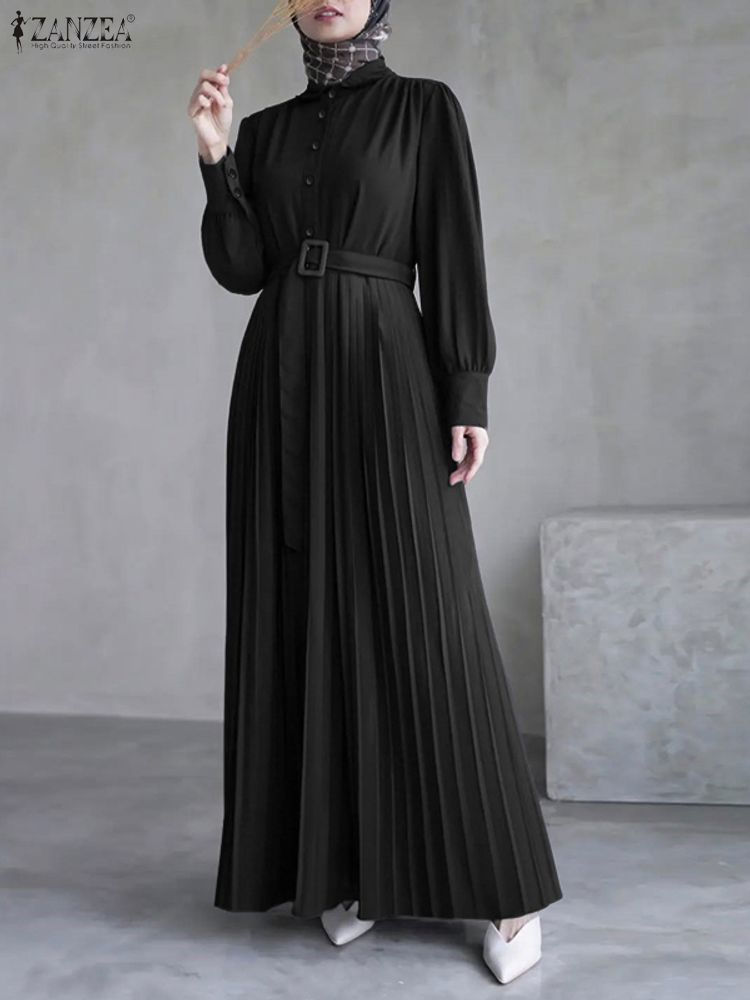 Thumbnail: Fashion Autumn Muslimn Abaya Dress ZANZEA Women Dresses 2025 Elegant Lapel Long 