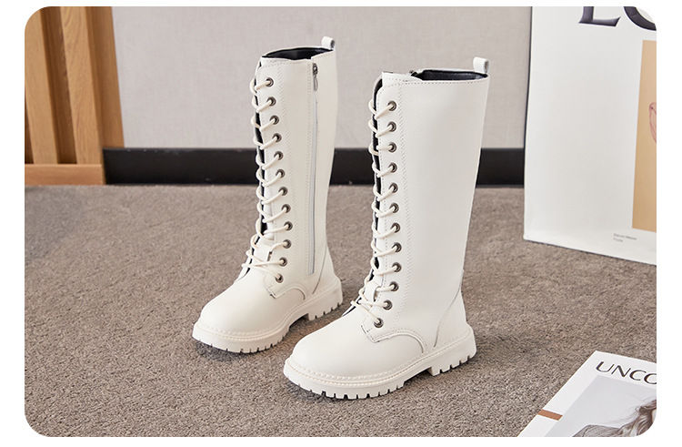 Thumbnail: Girls Long Boots Children Knee-High Fashion Motorcycle Boots Rubber Soft Platfor