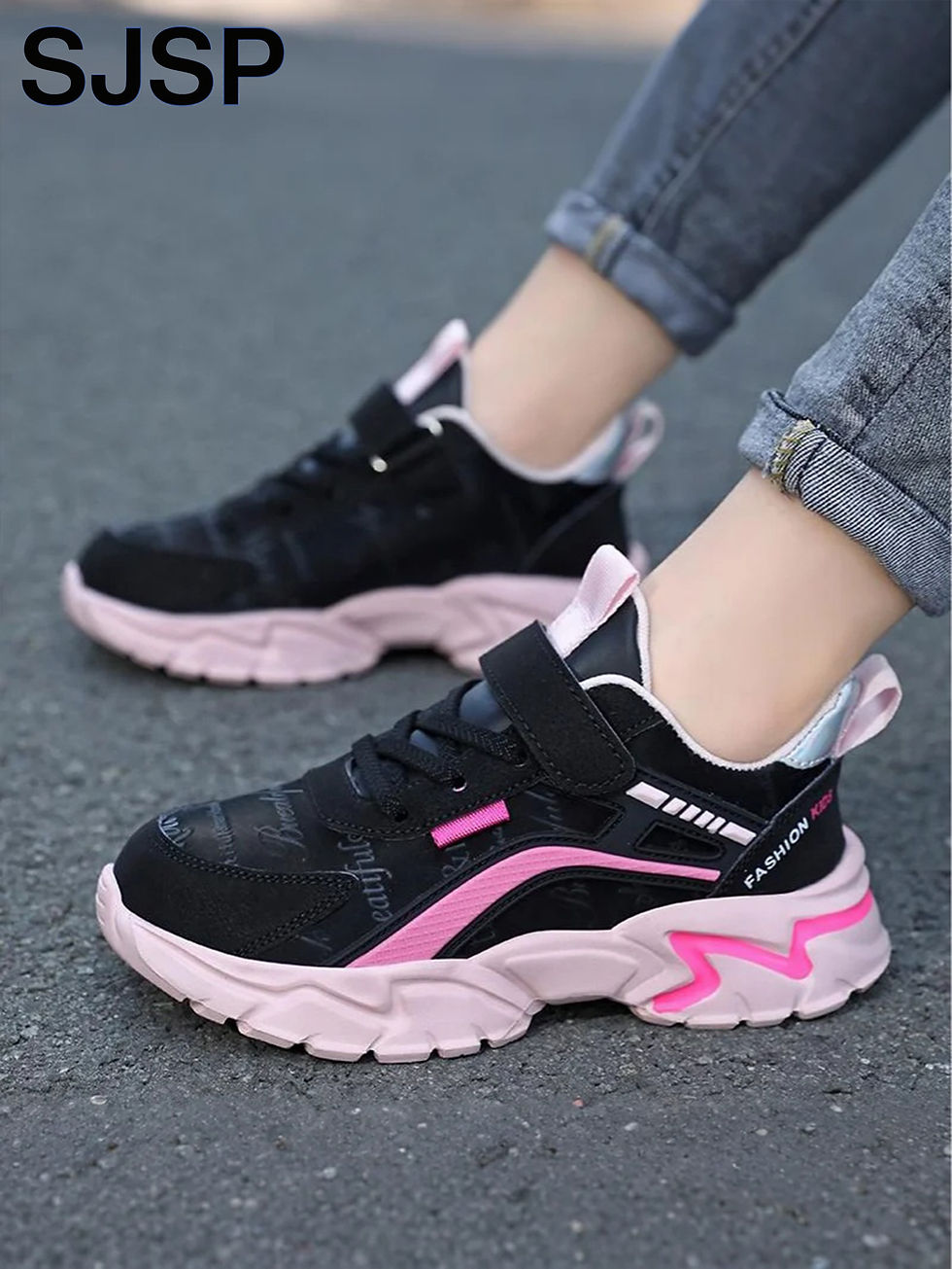 Thumbnail: Children's Casual Pink Girls' Leather Shoes, Fashionable Lightweight Running Sho
