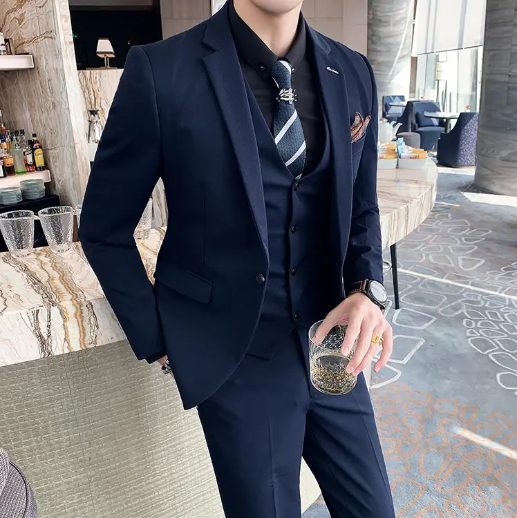 Thumbnail: S-7XL (Jacket+Vest+Pants) Fashion Boutique Lattice Formal Business Mens Suit 3Pc