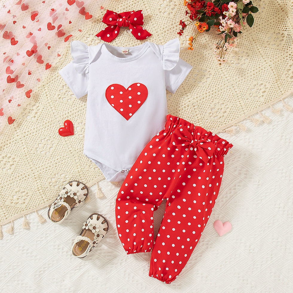 Thumbnail: 3PCS Newborn Baby Girl Clothes Set Love Heart Long Sleeve Romper+Pant+Headband F