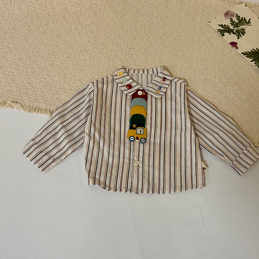 Thumbnail: Spring 2026 Cotton Kids Shirt 0-5Y Girls Boys Excavator Embroidery Solid Stripe 