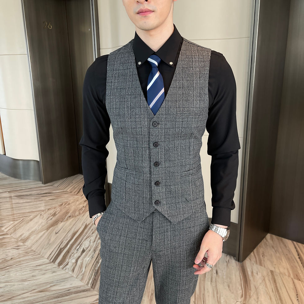 Thumbnail: British Korean Style High Quality Modified Plaid Three-Piece Suit for Men - Styl