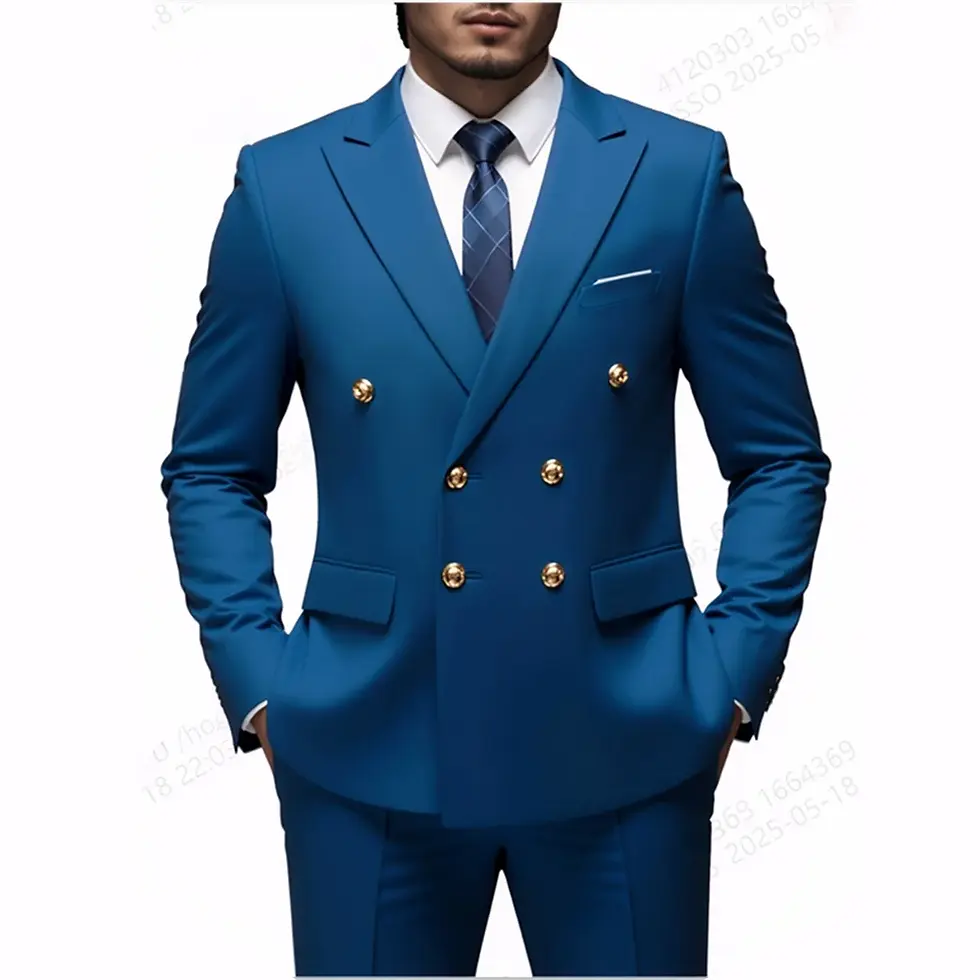 Thumbnail: Men Double Breasted Suit Black Slim Fit High Quality Wedding Costume Party Prom 