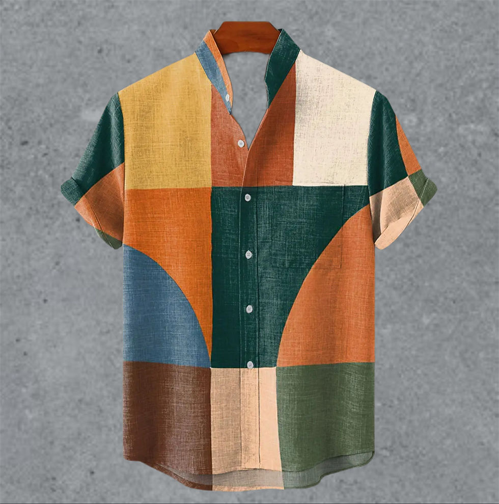 Thumbnail: Art retro vintage men's shirt with mottled marks, standing collar printed short 
