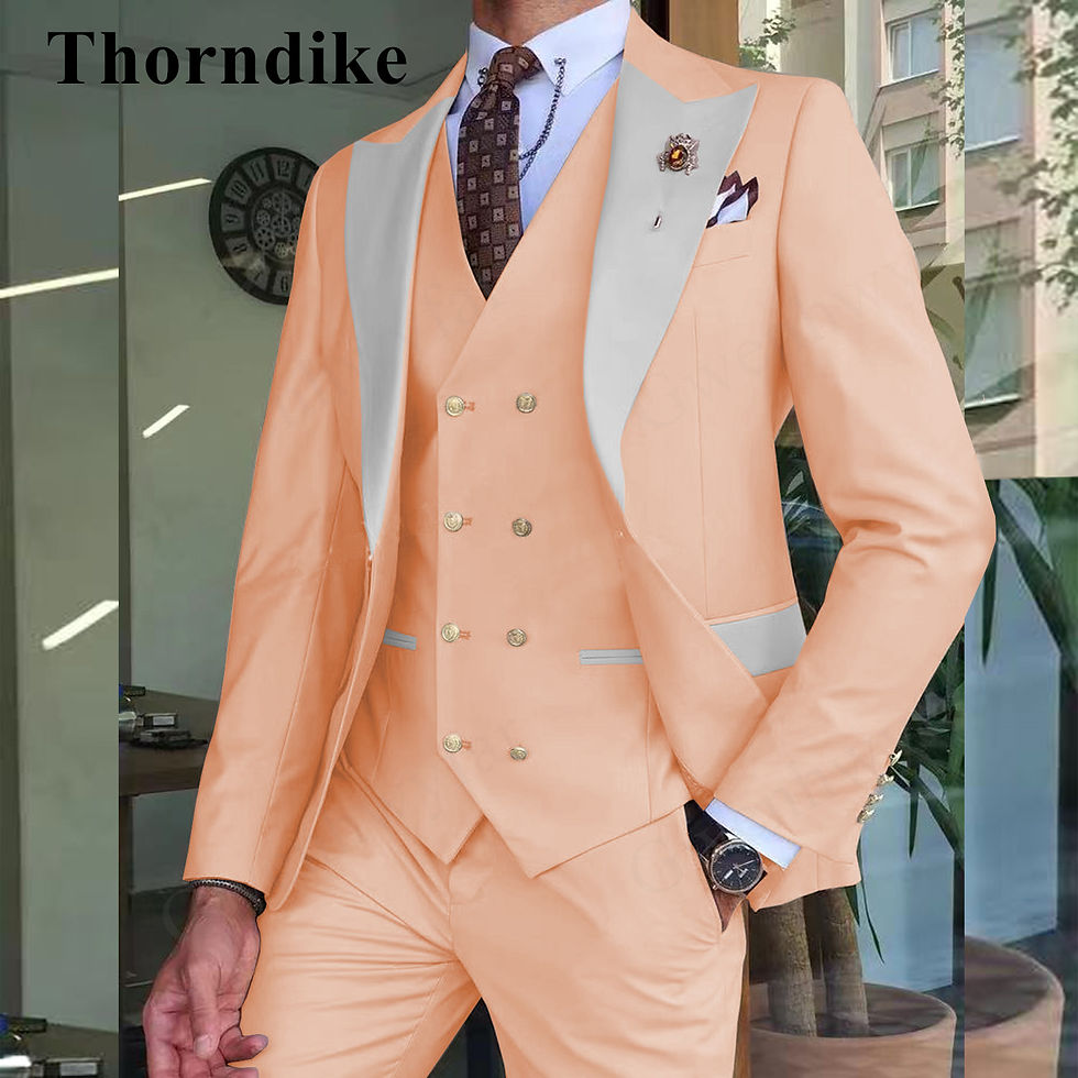 Thumbnail: Gwenhwyfar 2024 Men Suits Khaki Color Peaked Lapel (Jacket+Vest+Pants) Slim Fit 