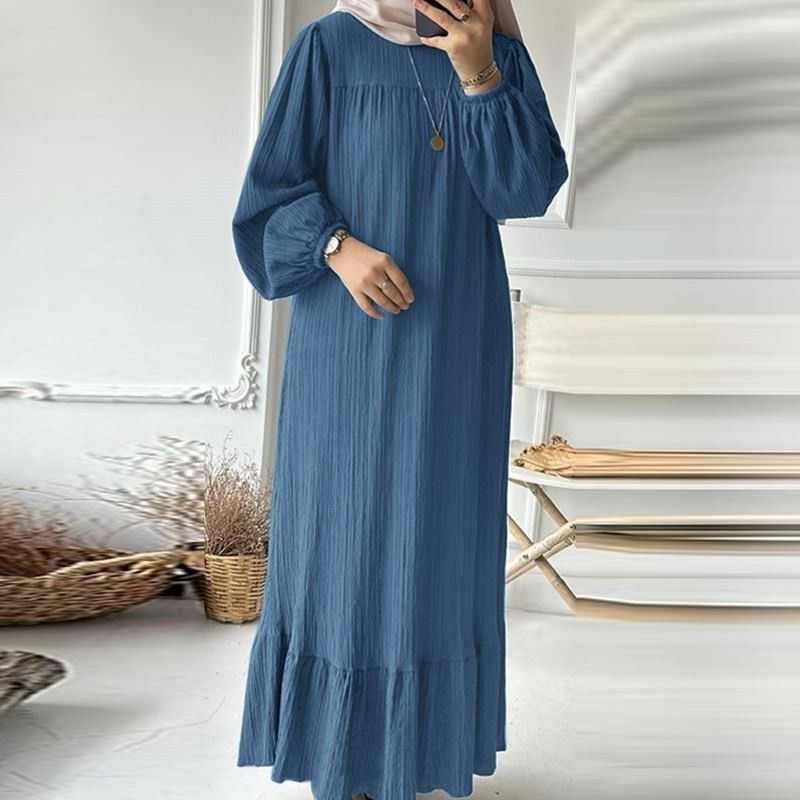 Thumbnail: Fashion Long Sleeve Muslim Dress - Spring Autumn Solid Color Panel Skirt, Elegan
