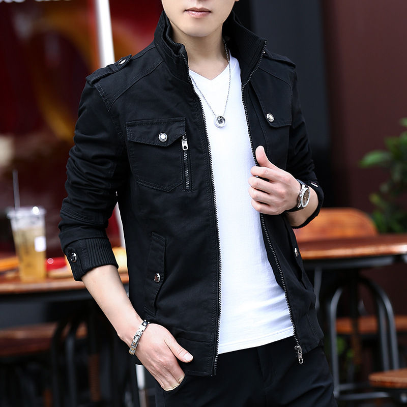 Thumbnail: Mens Jacket Fashion Army Military Jacket Man Coats Bomber Jacket Stand Male Casu