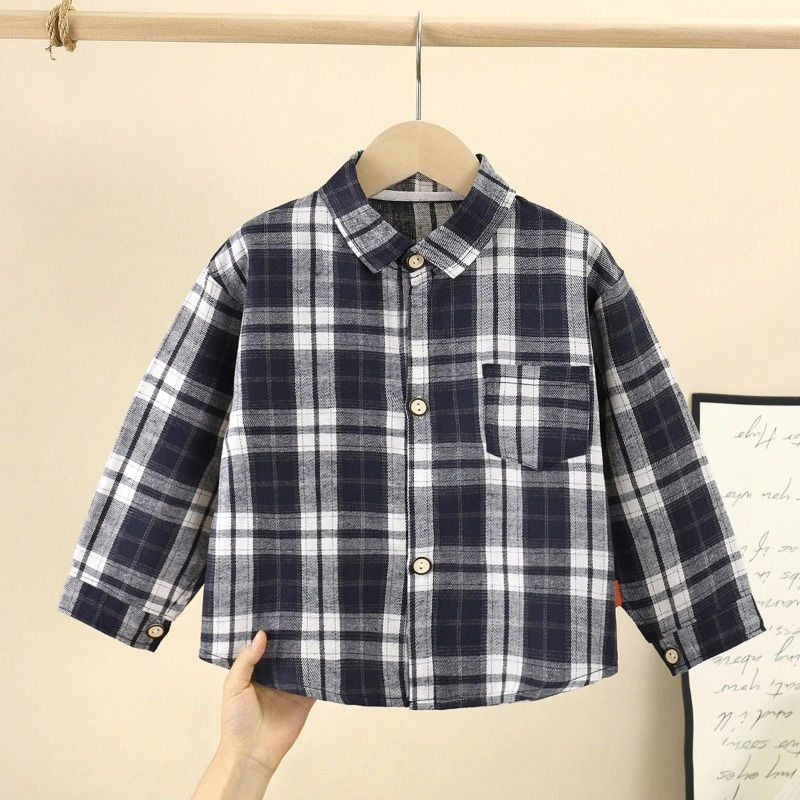 Thumbnail: 2-10Y Boys Girls Classic Plaid Long Sleeved Shirts Korean Style Checked Tops Bre