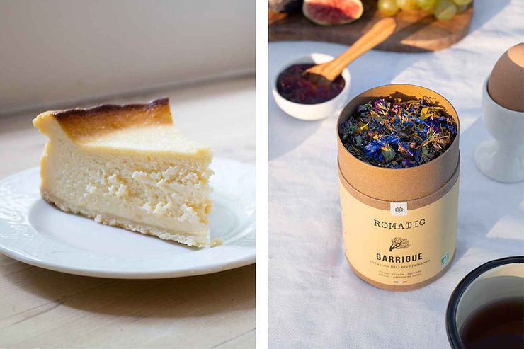 Cheesecake et infusion Garrigue de ROMATIC