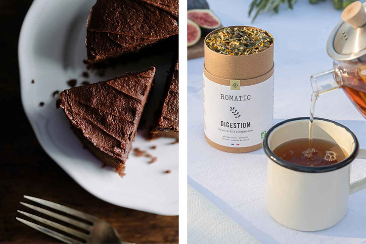 Gâteau au chocolat et infusion Digestion de ROMATIC