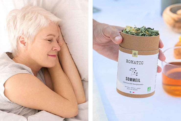Femme qui dort avec l'infusion Sommeil de ROMATIC