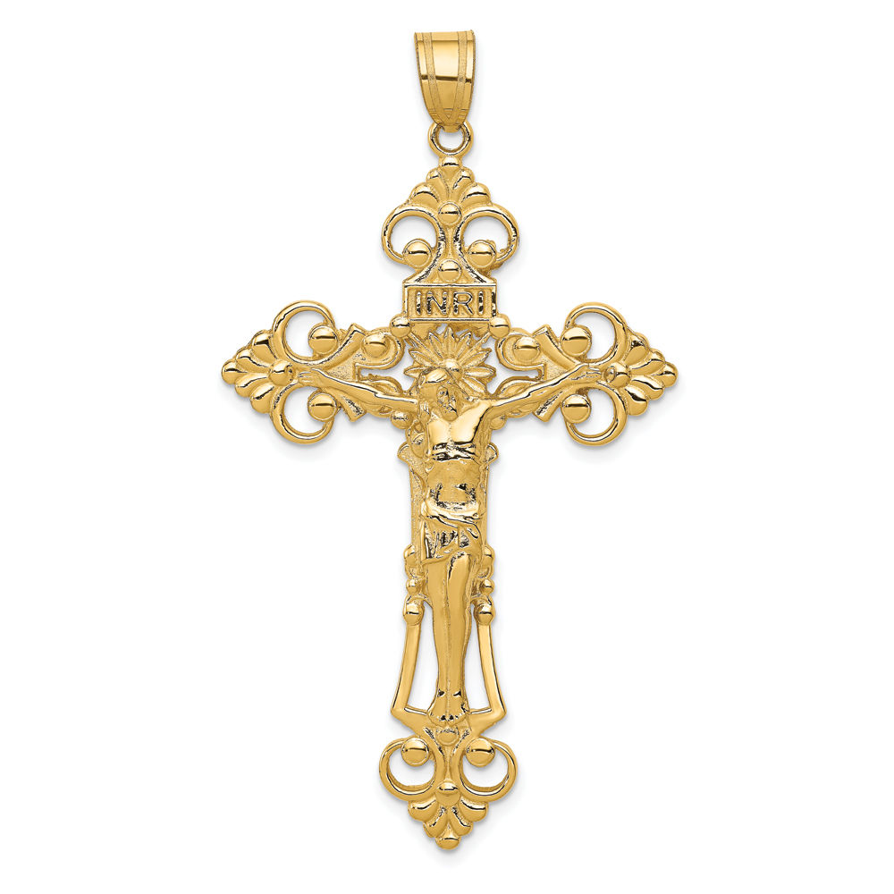 GOLD INRI FLEUR DE LIS CRUCIFIX PENDANT