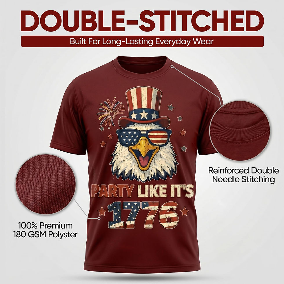 Thumbnail: Patriotic Eagle Red T-Shirt for Men - Party Like It's 1776 - USA Flag Bald Ea...