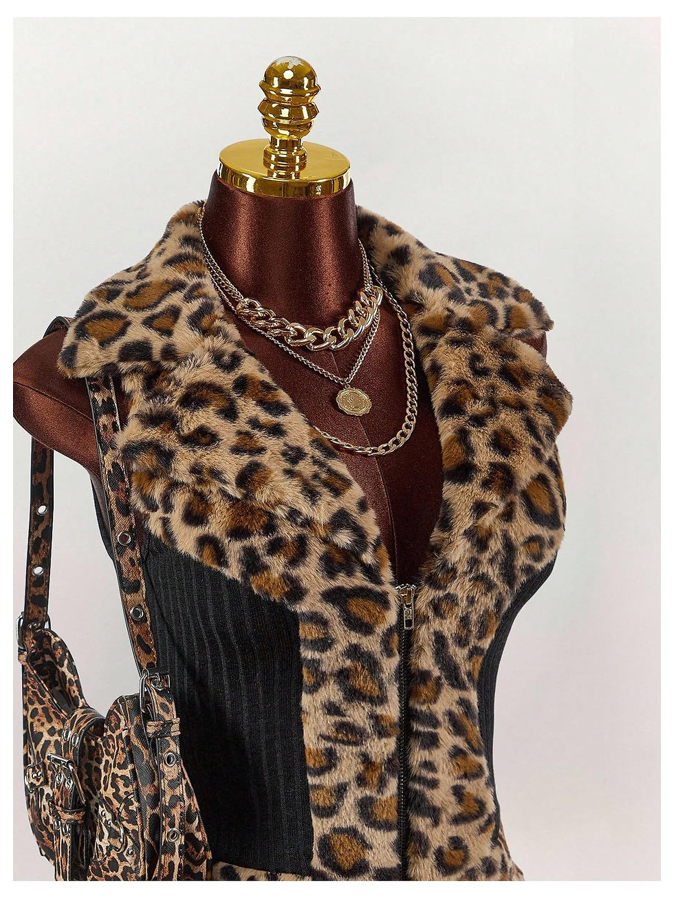 Thumbnail: Leopard Print Faux Fur Zip Up Sleeveless Vest