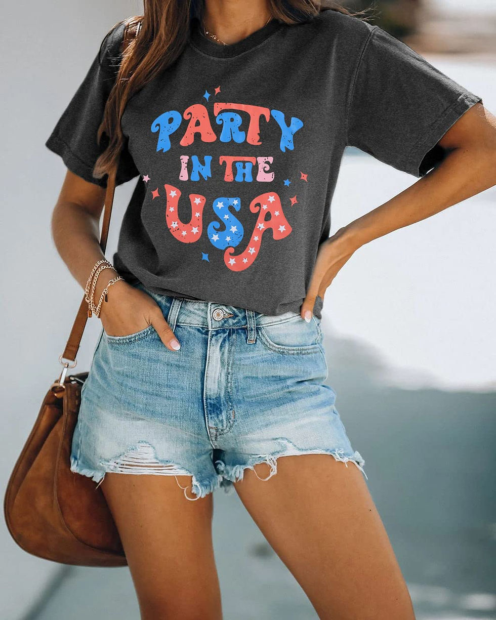 Thumbnail: Party in The USA T-Shirt Women 4th of July Independence Day Shirts Funny Patr...