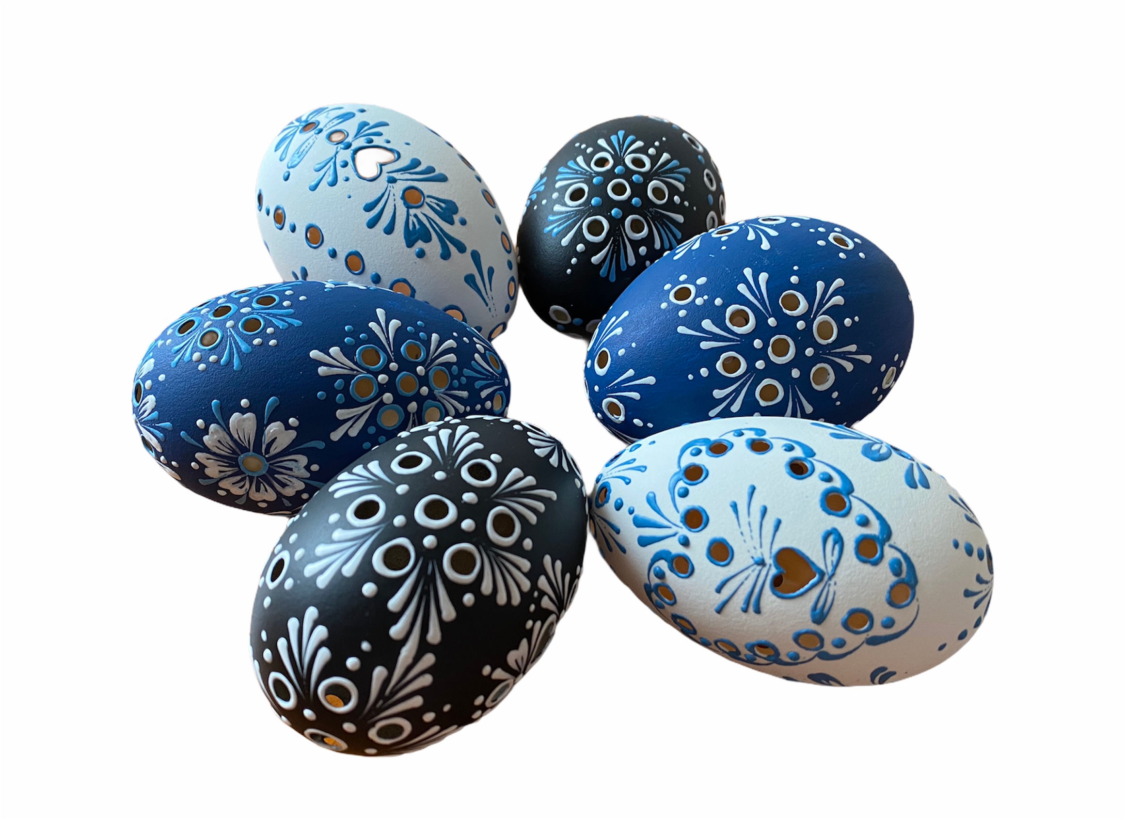 Madeirové husí kraslice - bílomodré, černé, modré