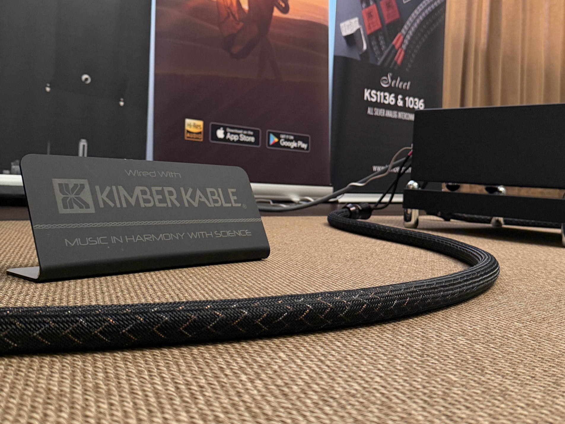 Braid-textured high-performance audio cabling detail.